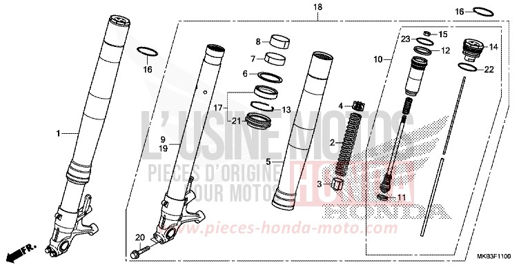 FOURCHETTE AVANT (CBR1000RR/RA) de CBR1000RR "Fireblade" VIBRANT ORANGE (YR250X) 2016